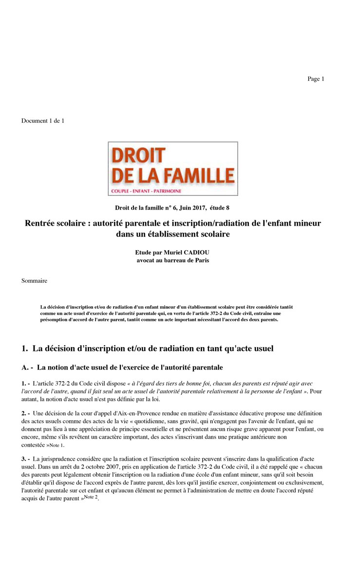 Juin 2017 Rentree Scolaire Autorite Parentale Et